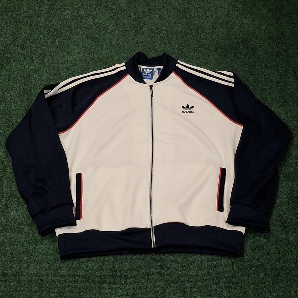 Adidas Originals Mens Tracksuit Top SleevesNavy Blue Whit Red Trim Size XL